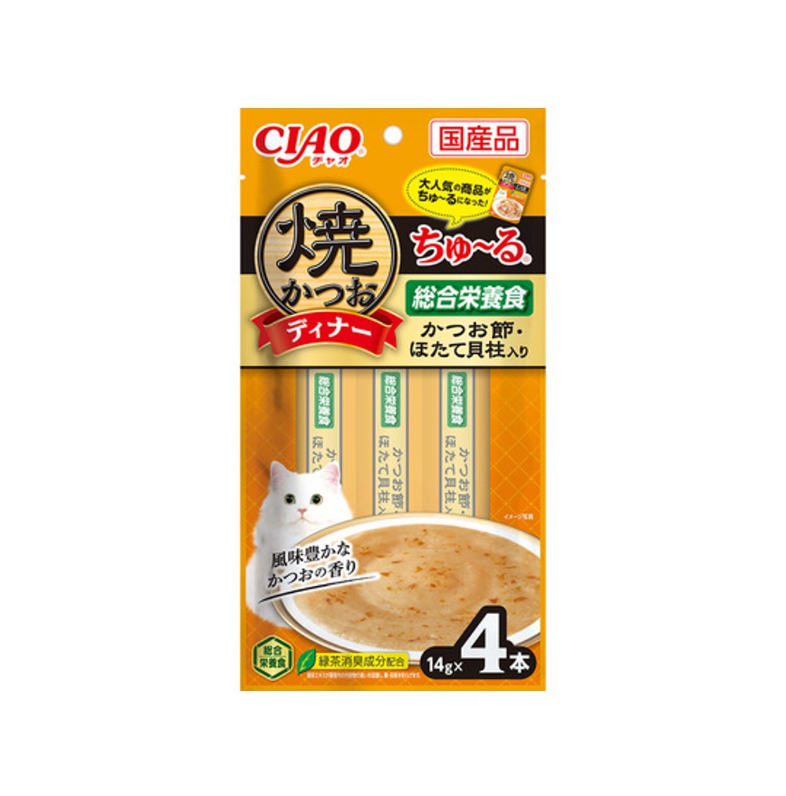 CIAO 貓零食 日本肉泥(SC-511) - 烤鰹魚晚餐系列 鰹魚片 扇貝口味 14gx4條裝