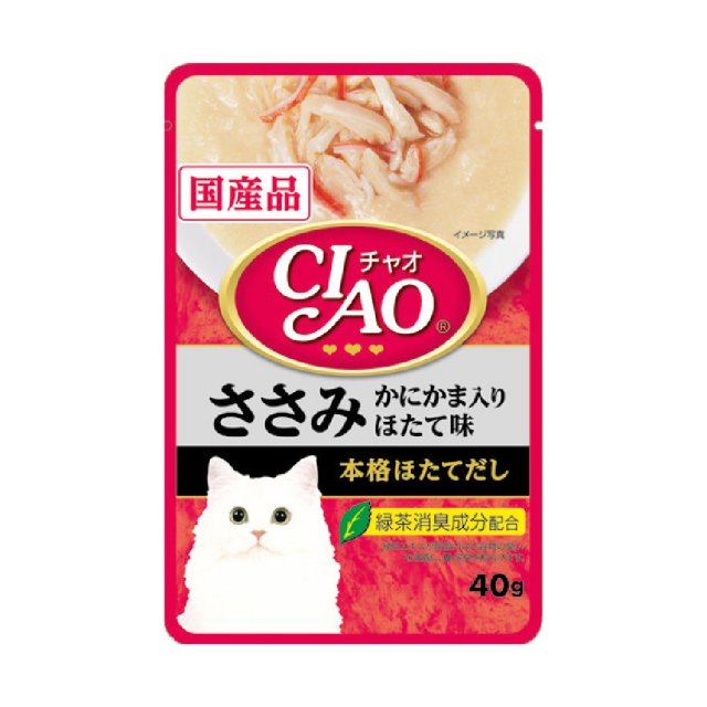 INABA CIAO Japanese Cat Wet Food Chicken + Crab Stick + Scallop Flavor Bonito Broth Formula 40g #IC-209