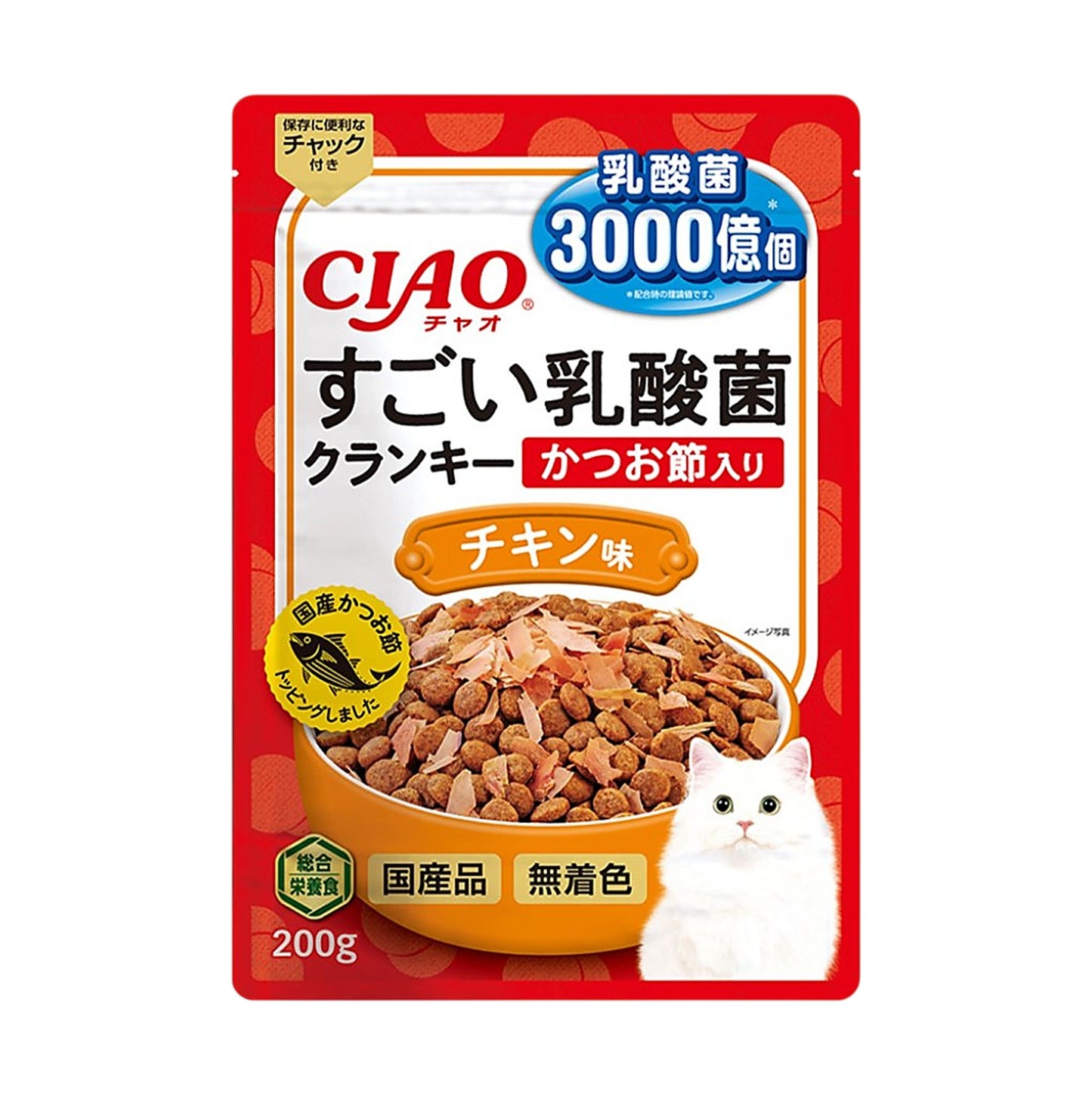 CIAO 3000億個乳酸菌夾心乾糧系列 木魚&雞肉味貓糧 200g (P-254)