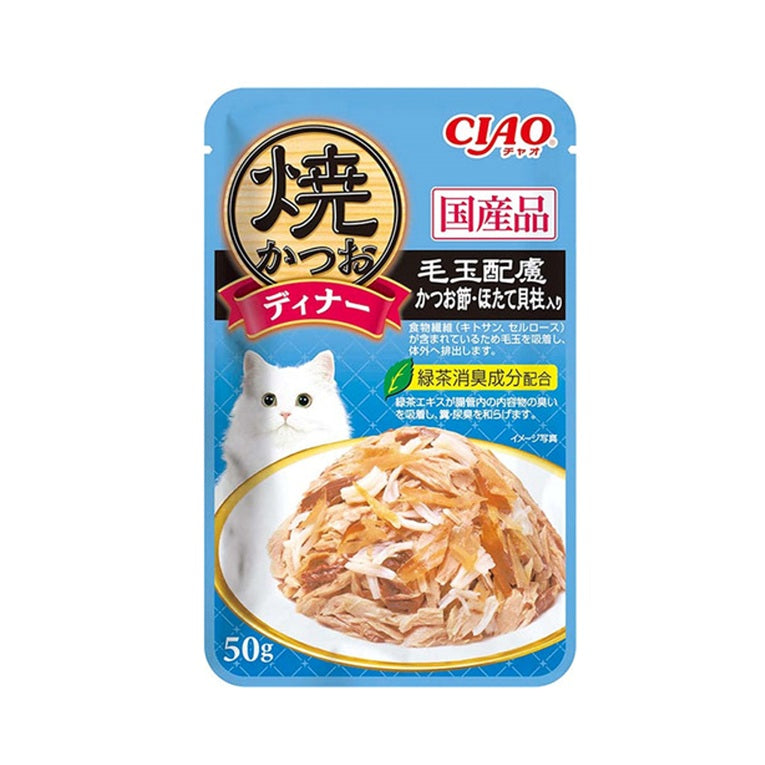 CIAO IC-238 Cat Pouch Gilled Katsuo (Hairball Control) with Bonito and Scallop 50g