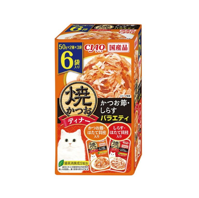 CIAO IC-395 Grilled Katsuo with Bonito and Whitebait Cat Pouch Set 50g x6