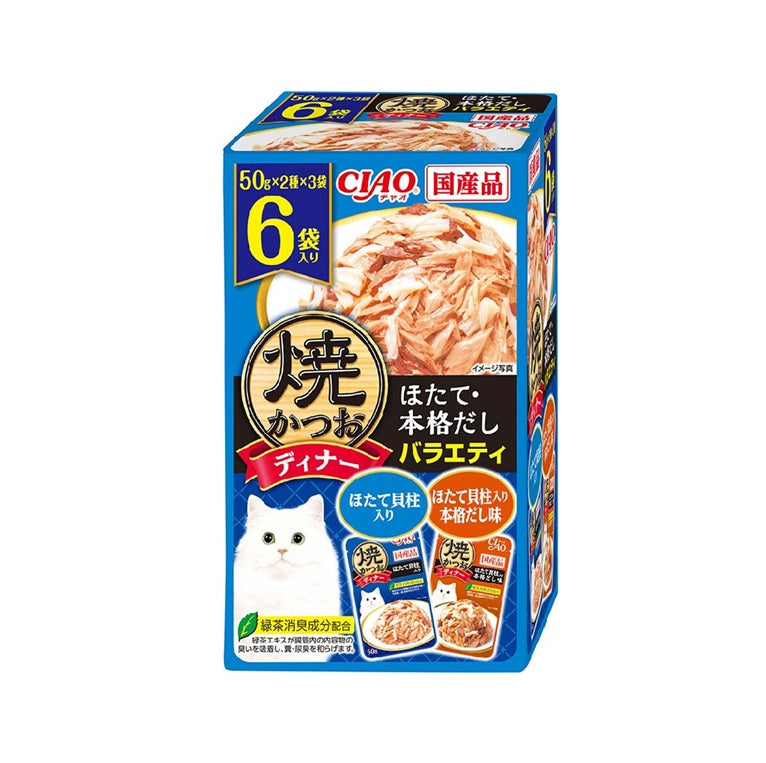 CIAO IC-396 Grilled Katsuo with Scallop and Bonito Soup Cat Pouch Set 50gx6