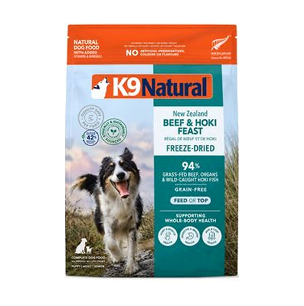 K9 Natural 凍乾狗糧 牛肉藍尖尾鱈魚盛宴500克 (包裝隨機提供)
