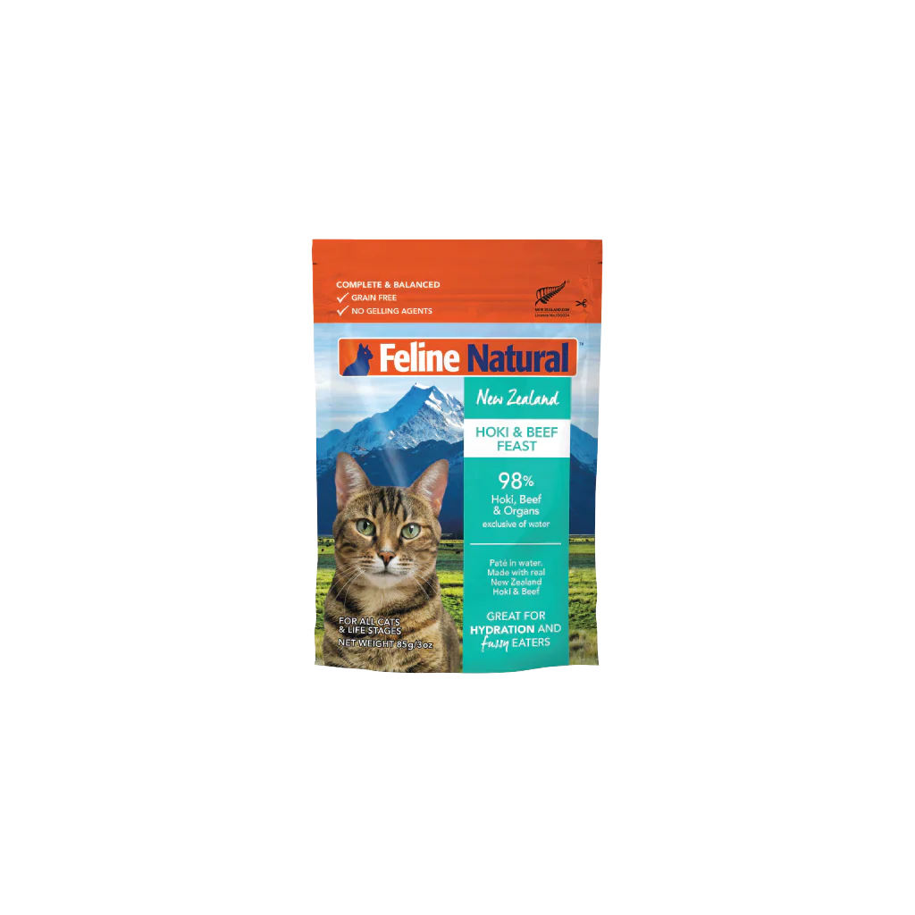 Feline Natural F9 Cat Wet Food Beef and Hoki Feast 85g (2179)