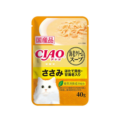 INABA〈CIAO〉日本貓濕糧 帶子 + 雞肉 + 甜蝦味 + 忌廉蝦底配方 40g #IC-215
