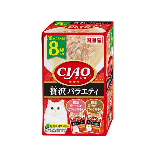 CIAO IC-407 貓濕糧 豪華 三文魚&黑毛和牛口味 Party 35g x 8