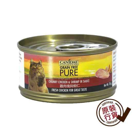 PURE 無穀物雞肉塊蝦仁貓罐頭 70g