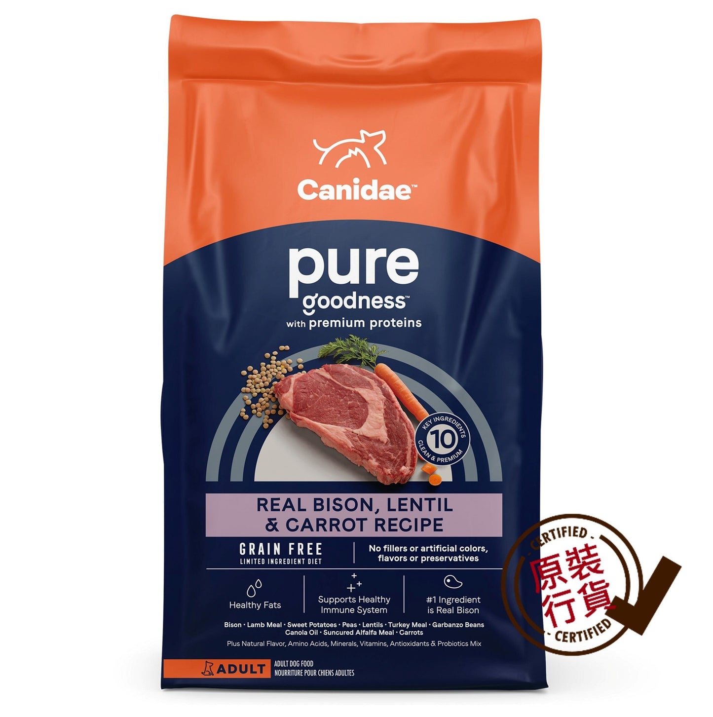 PURE 成犬乾糧 - 無穀物野牛、扁豆和胡蘿蔔 4.5KG(10磅)