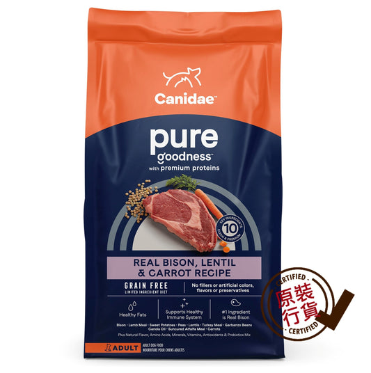 PURE 成犬乾糧 - 無穀物野牛、扁豆和胡蘿蔔 4.5KG(10磅)