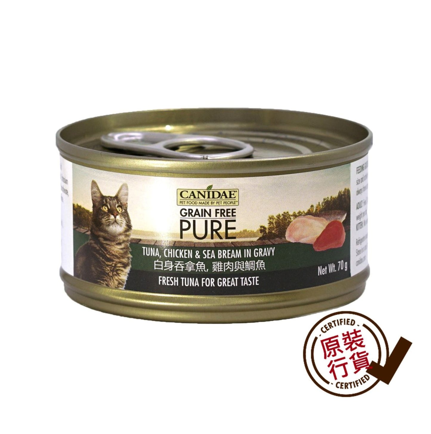 PURE 無穀物白身吞拿魚雞肉鯛魚貓罐頭 70g #6199