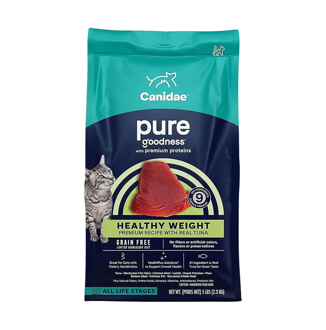 Canidae PURE 貓乾糧 - 適合室內貓的無穀物吞拿魚 2.3KG(5磅)