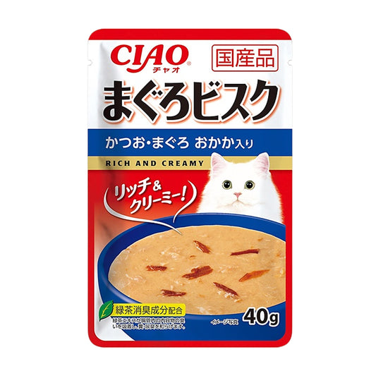 CIAO 日本貓濕糧(IC-357) - 吞拿魚濃湯餐包 鰹魚 吞拿魚 木魚片味 40g