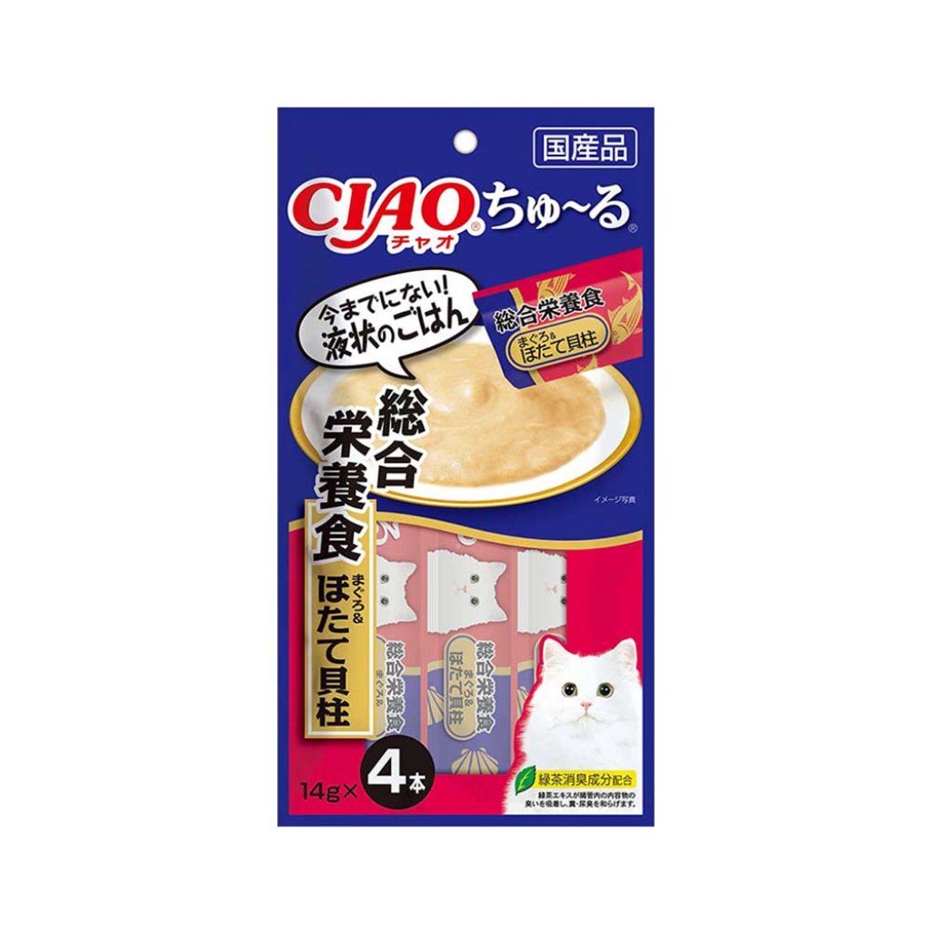 INABA CIAO Cat Snack Japanese Meat Paste Complete Nutrition Tuna + Scallop 14g x 4 pcs SC-159