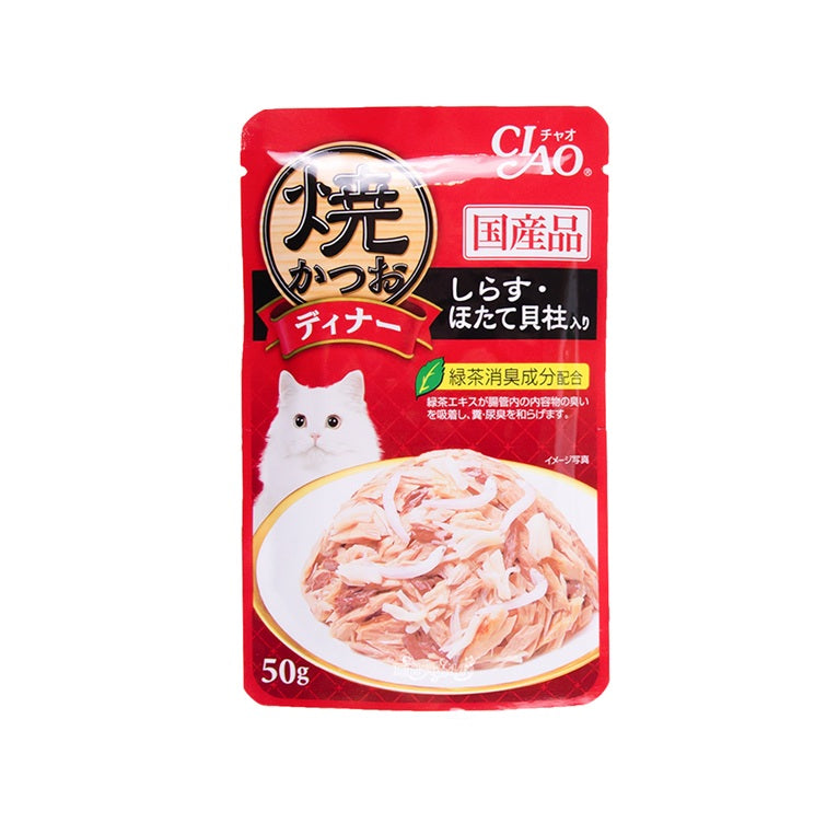 CIAO IC-233 Grilled Katsuo with Whitebait and Scallops 50g Cat Pouch