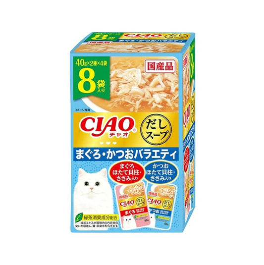CIAO IC-392 Cat Pouch Tuna and Bonito (Dashi Soup) with Scallop, Chicken Fillet PARTY