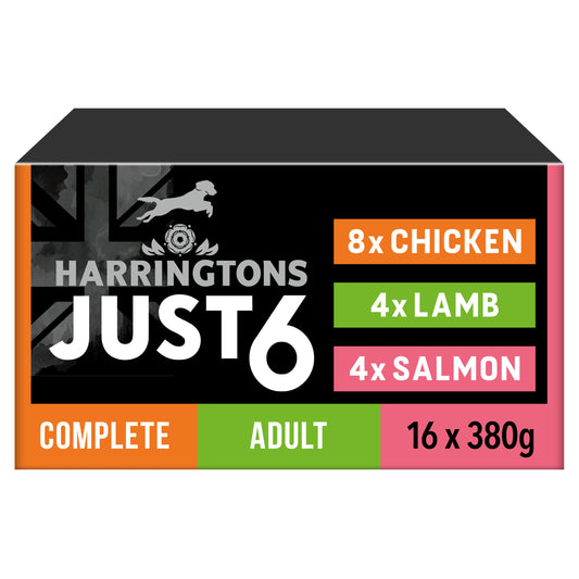 HARRINGTONS-JUST-6-Adult-Wet-Food-Mixed-8C-4L-4S-16-x-380g