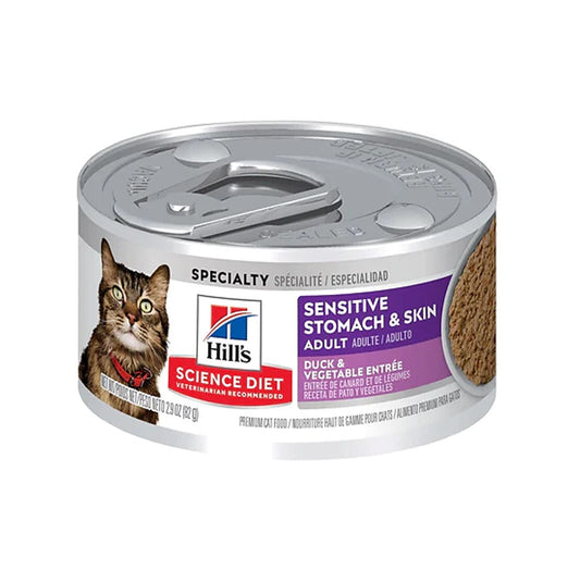 Hills Adult Cat Sensitive Stomach & Skin Duck & Vegetable Entrée Canned Food 2.9oz #608490