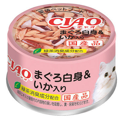 INABA CIAO Cat Can Tuna White Meat Series Tuna White Meat + Squid 85g A-03