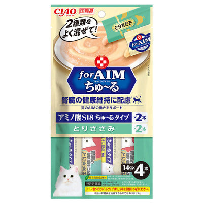INABA CIAO Cat Snack Japanese Meat Paste AIM Kidney Health Series Amino Acid S18 + Chicken Flavor 14g x 4 pcs CA-03