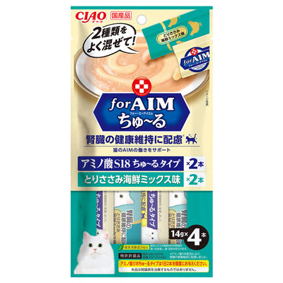 INABA CIAO Cat Snack Japanese Meat Paste AIM Kidney Health Series Amino Acid S18 + Chicken + Seafood Flavor 14g x 4 pcs CA-05