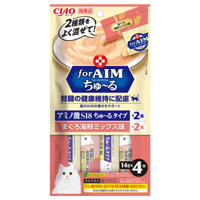 INABA CIAO Cat Snack Japanese Meat Paste AIM Kidney Health Series Amino Acid S18 + Tuna + Seafood Flavor 14g x 4 pcs CA-04