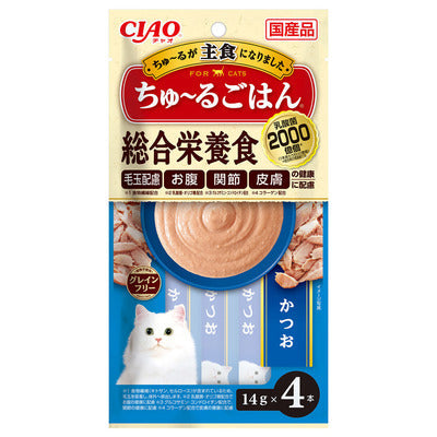 INABA CIAO Cat Snack Japanese Meat Paste Bonito Complete Nutrition 14g x 4 pcs Hairball Stomach Joint Skin Health Consideration Grain-Free 20 Billion Probiotics SC-462