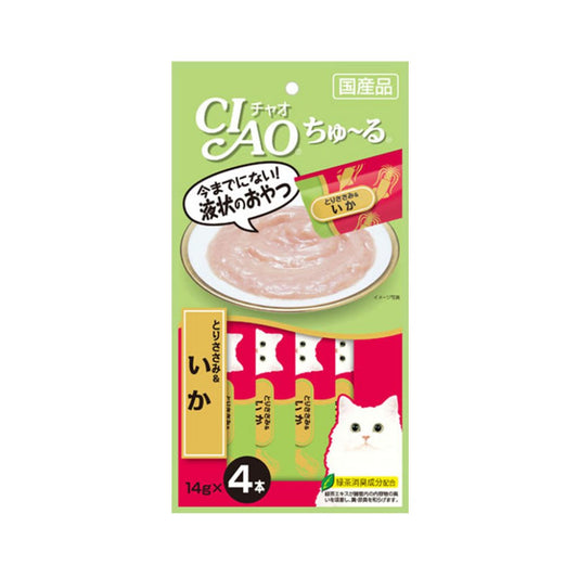 INABA CIAO Cat Snack Japanese Meat Paste Chicken + Squid 14g x 4 pcs SC-79