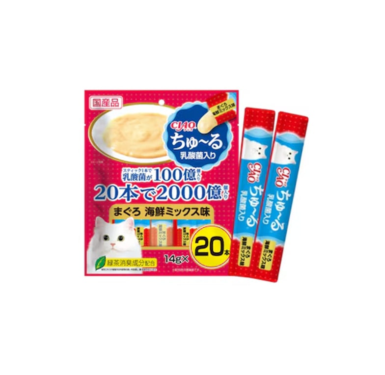 INABA - CIAO Churu PureeTuna with Lactobacillus SC-234 (Value Pack 14g x 20 + 2 Sticks)