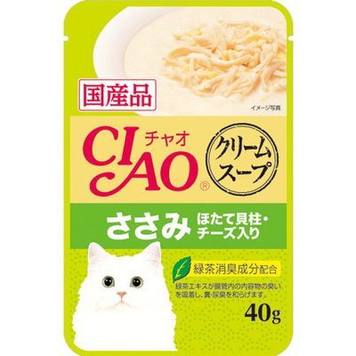 INABA CIAO Japanese Cat Wet Food Scallop + Chicken + Cheese Flavor Cream Broth Formula 40g #IC-214  