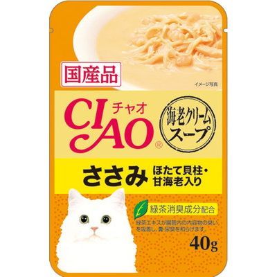 INABA CIAO Japanese Cat Wet Food Scallop + Chicken + Sweet Shrimp Flavor Creamy Shrimp Broth Formula 40g #IC-215  