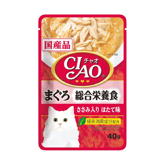 INABA CIAO Japanese Cat Wet Food Tuna + Chicken + Scallop Flavor Balanced Nutrition Formula 40g #IC-303  