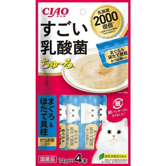 INABA CIAO Japanese Meat Paste High Strength 20 Billion Probiotic Tuna + Scallop + Dried Bonito 14g x 4 pcs #SC-394