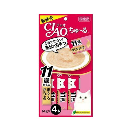 INABA CIAO Japanese Meat Paste Senior Cat 11+ Tuna + Bonito Sauce 14g x 4 pcs #SC-74