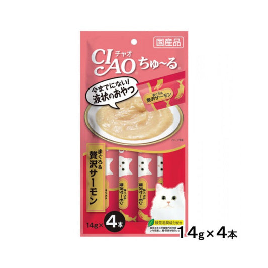 INABA CIAO Japanese Meat Paste Tuna + Deluxe Salmon Sauce 14g x 4 pcs #SC-143