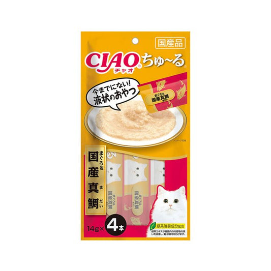 INABA CIAO Japanese Meat Paste Tuna + Domestic Sea Bream Sauce 14g x 4 pcs #SC-177