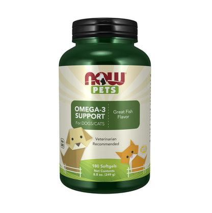 NOW Foods 獸醫推薦寵物貓狗專用魚油-180粒 Omega-3 EPA+DHA 美魚味 (包裝隨機提供) [香港行貨]