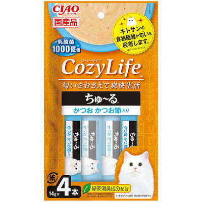 貓零食 日本肉泥 Cozylife 乳酸菌+甲殼素 (SC-403) - 鰹魚 + 木魚 14g x 4條裝