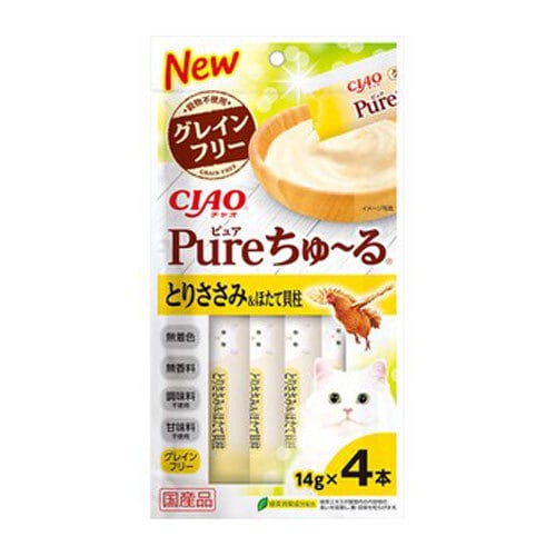 Pure 貓零食 日本肉泥(SC-328) - 雞肉+扇貝 14g x 4條裝 無色素 無香料 無調味料 無甜味劑 無穀物