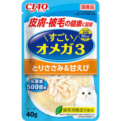 日本貓濕糧(IC-469) - 雞肉甜蝦味(CIAO亞米加3軟包) 40g