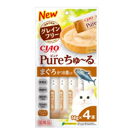 Pure 貓零食 日本肉泥(SC-330) - 吞拿魚+鰹魚 14g x 4條裝 無色素 無香料 無調味料 無甜味劑 無穀物